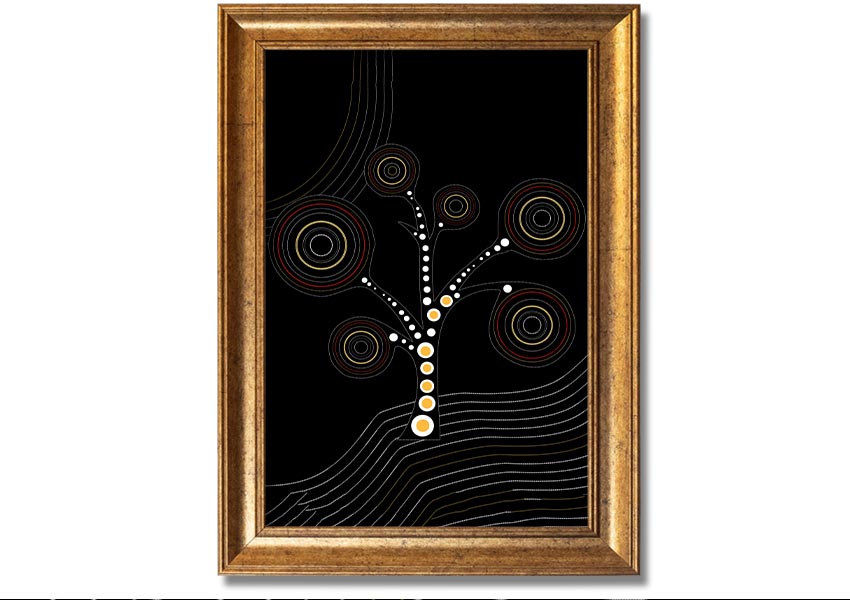 Framed Aboriginal Tree 2 print showcasing vibrant colors and intricate patterns, ready to hang.